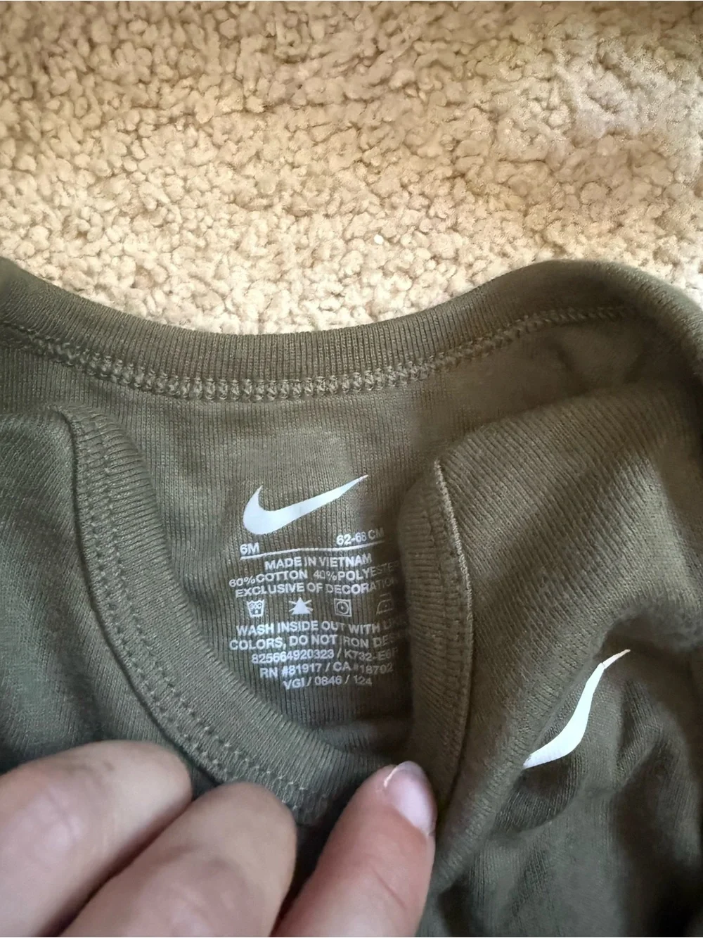 Nike Baby Bodysuit & Jogger Set bundle- Olive, white, Beige- size 3-6